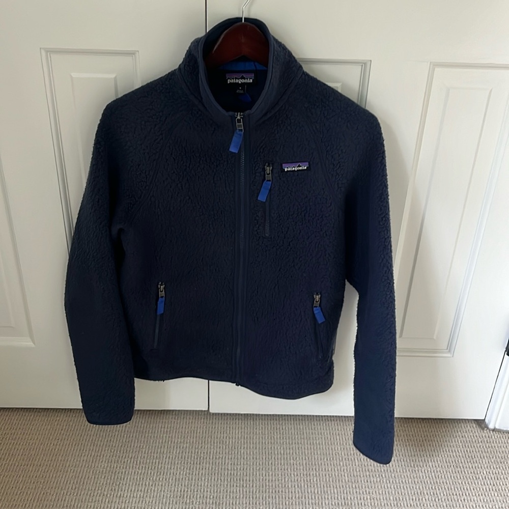 Patagonia Retro Pile Jacket Mens Small Navy Blue Full Zip Sherpa Long Sleeve